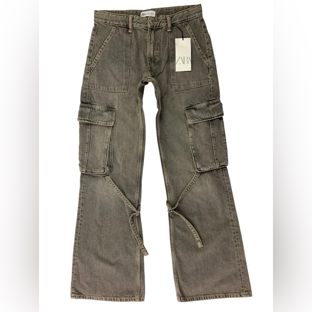 Zara Charcoal Gray Bootcut Cargo Jeans